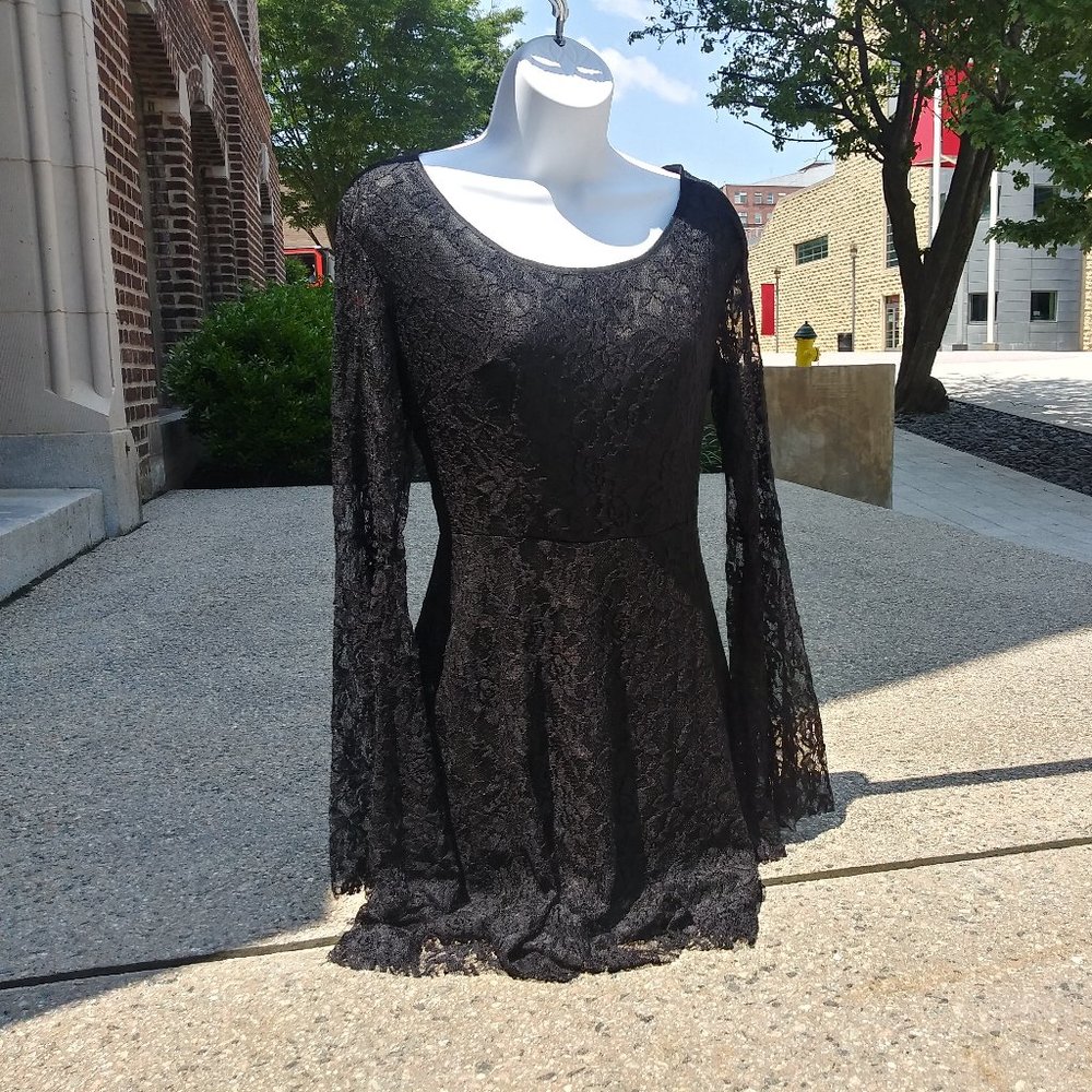 Gothic Black Bell Sleeve Dress